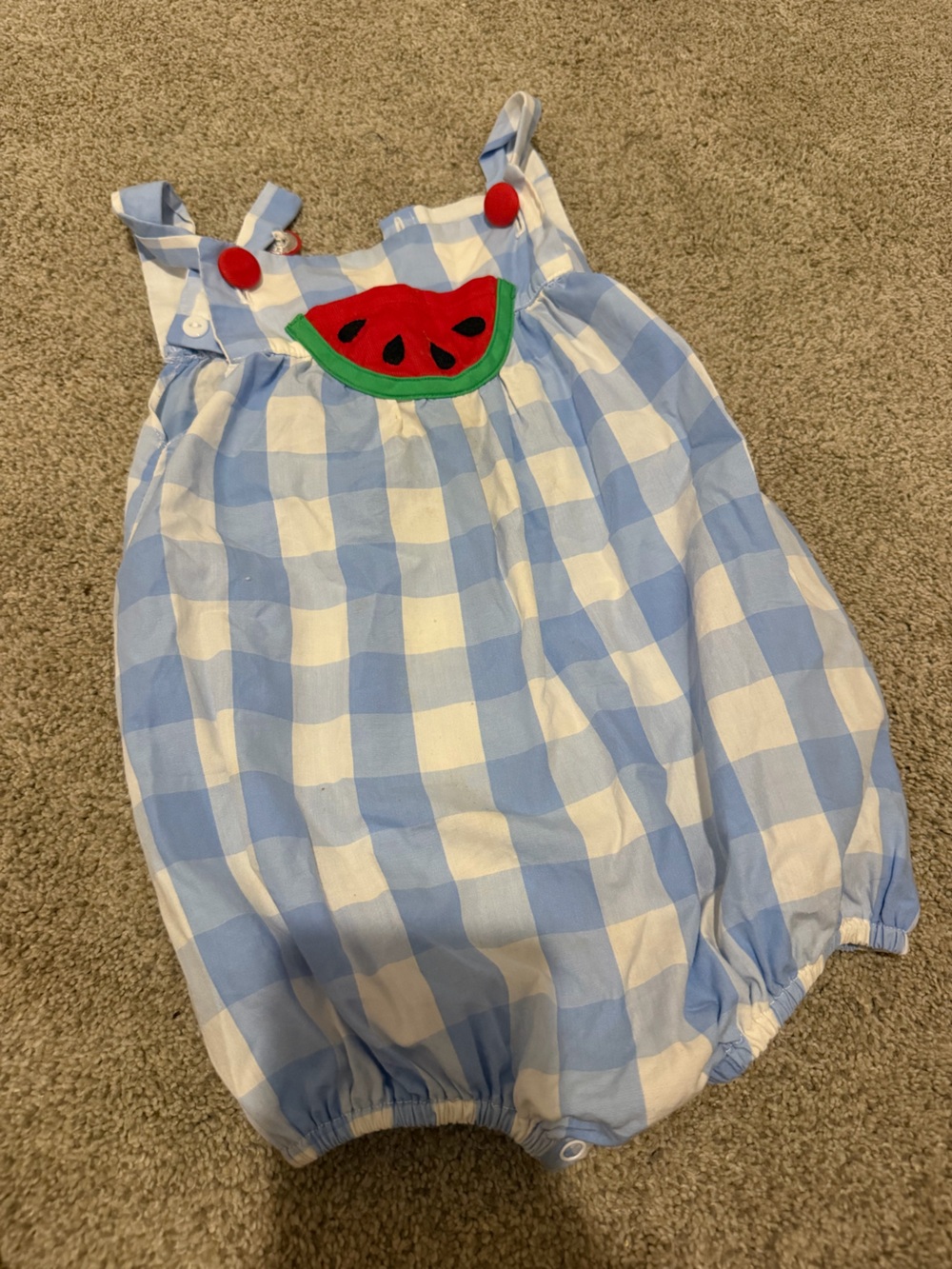 Blue & White Gingham Kids Bubble with Watermelon Applique